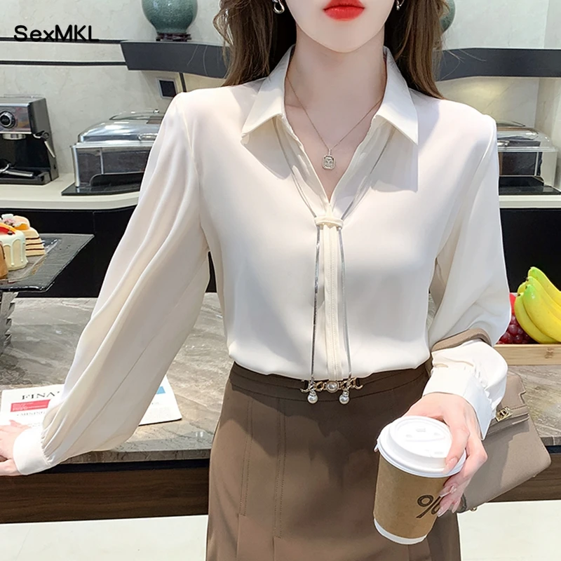Winter Clothing Korean - Elegant Office Chiffon Blouses Women 2026