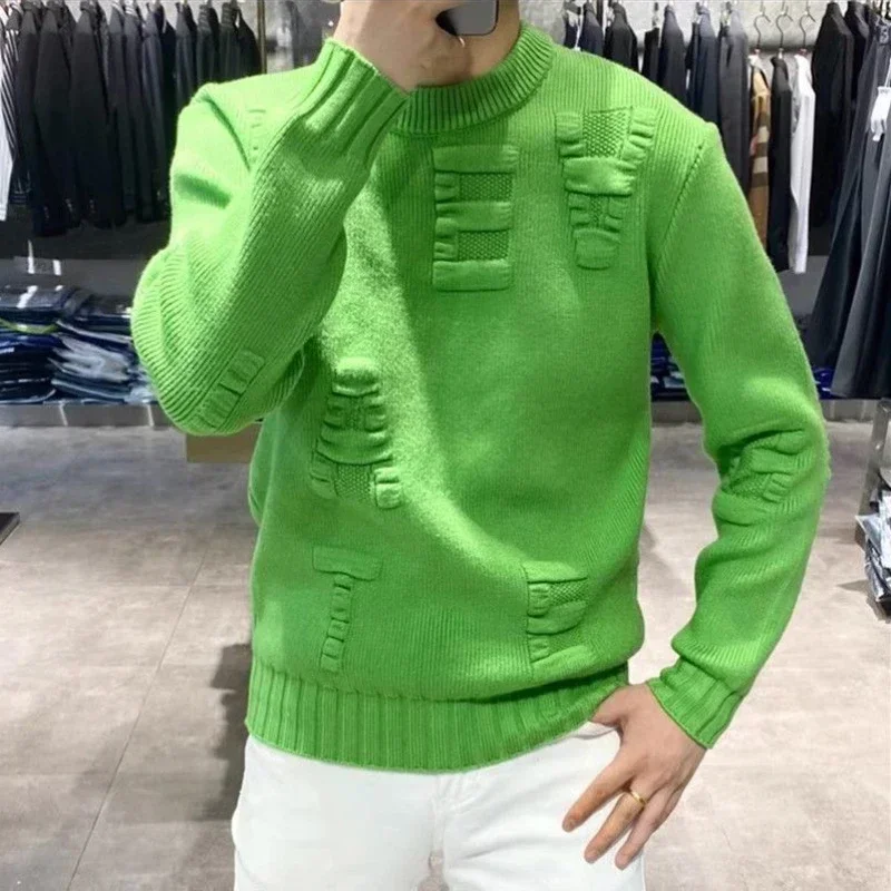 Men's Clothing Green Knit Swea - Winter Clothing Korean のレビューと価格