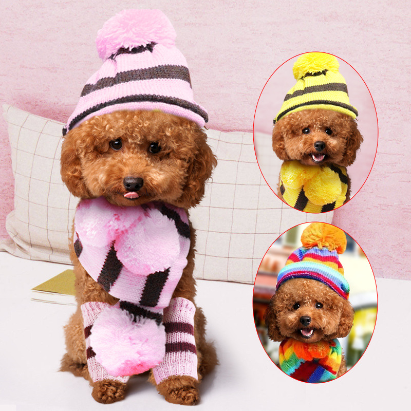 Rainbow Stripe Knitted Dog Win - Winter Clothing Leg Warmers のレビューと価格