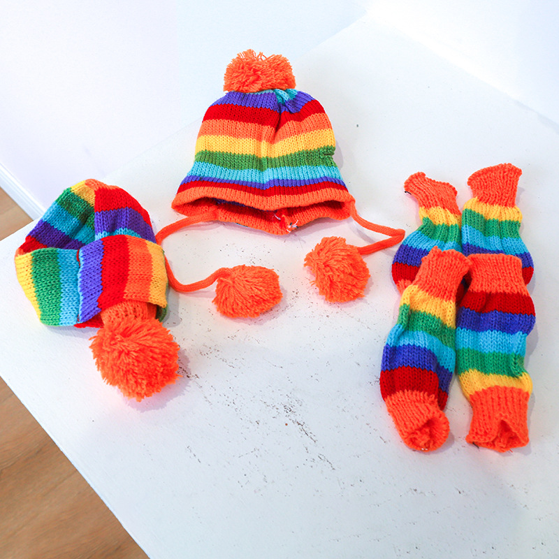 Rainbow Stripe Knitted Dog Win - Winter Clothing Leg Warmers のレビューと価格