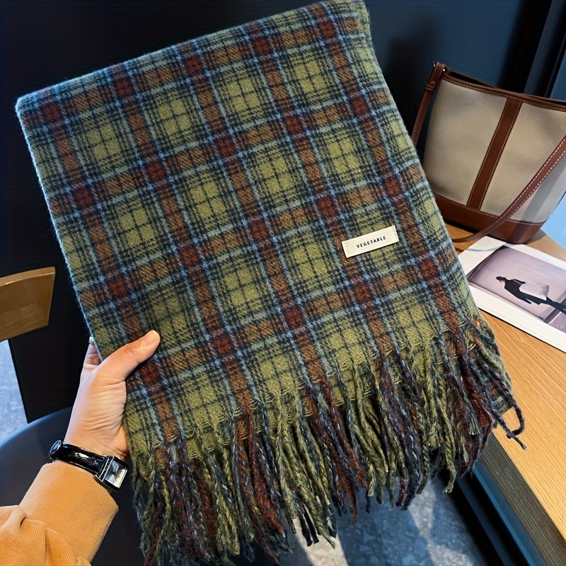 Vintage Green Plaid Tassel Sca - Cashmere Scarf Wrap のレビューと価格