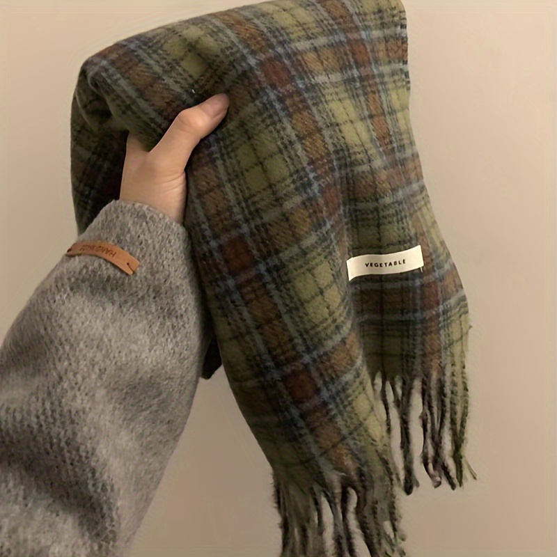 Vintage Green Plaid Tassel Sca - Cashmere Scarf Wrap のレビューと価格