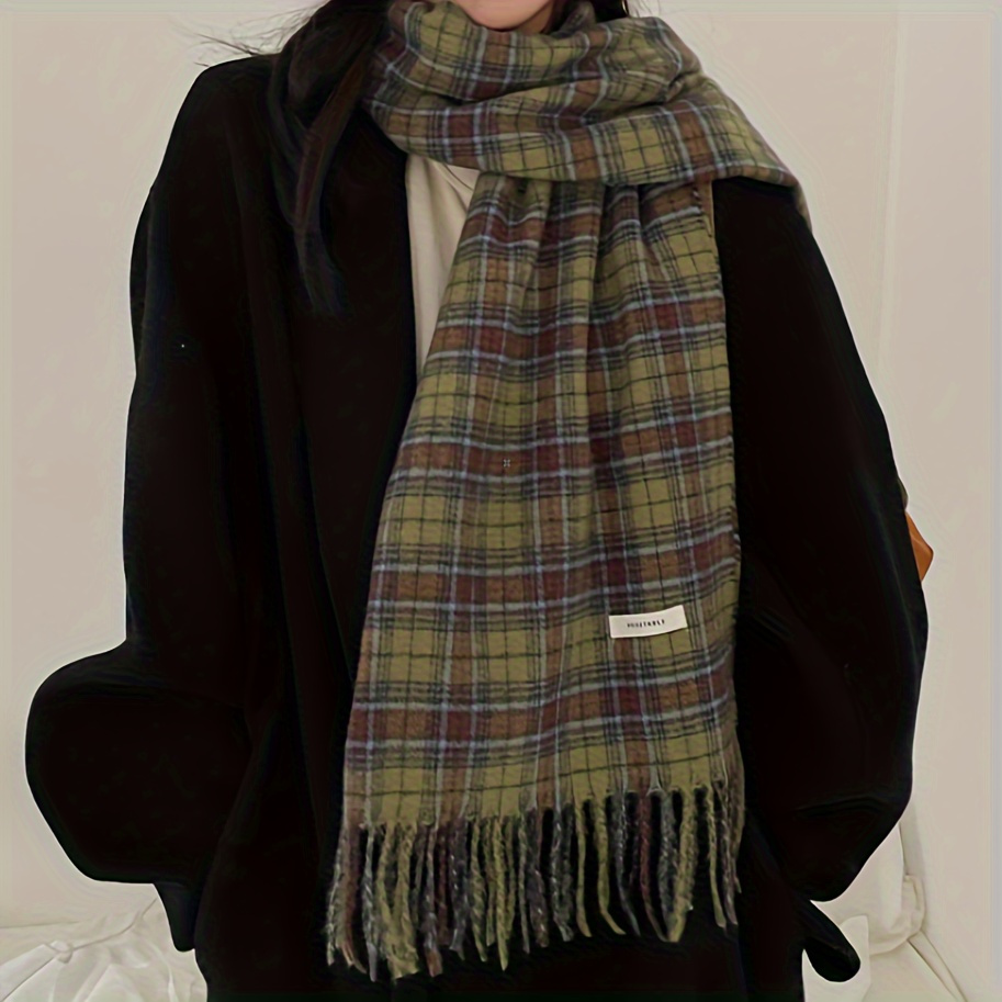 Vintage Green Plaid Tassel Sca - Cashmere Scarf Wrap のレビューと価格