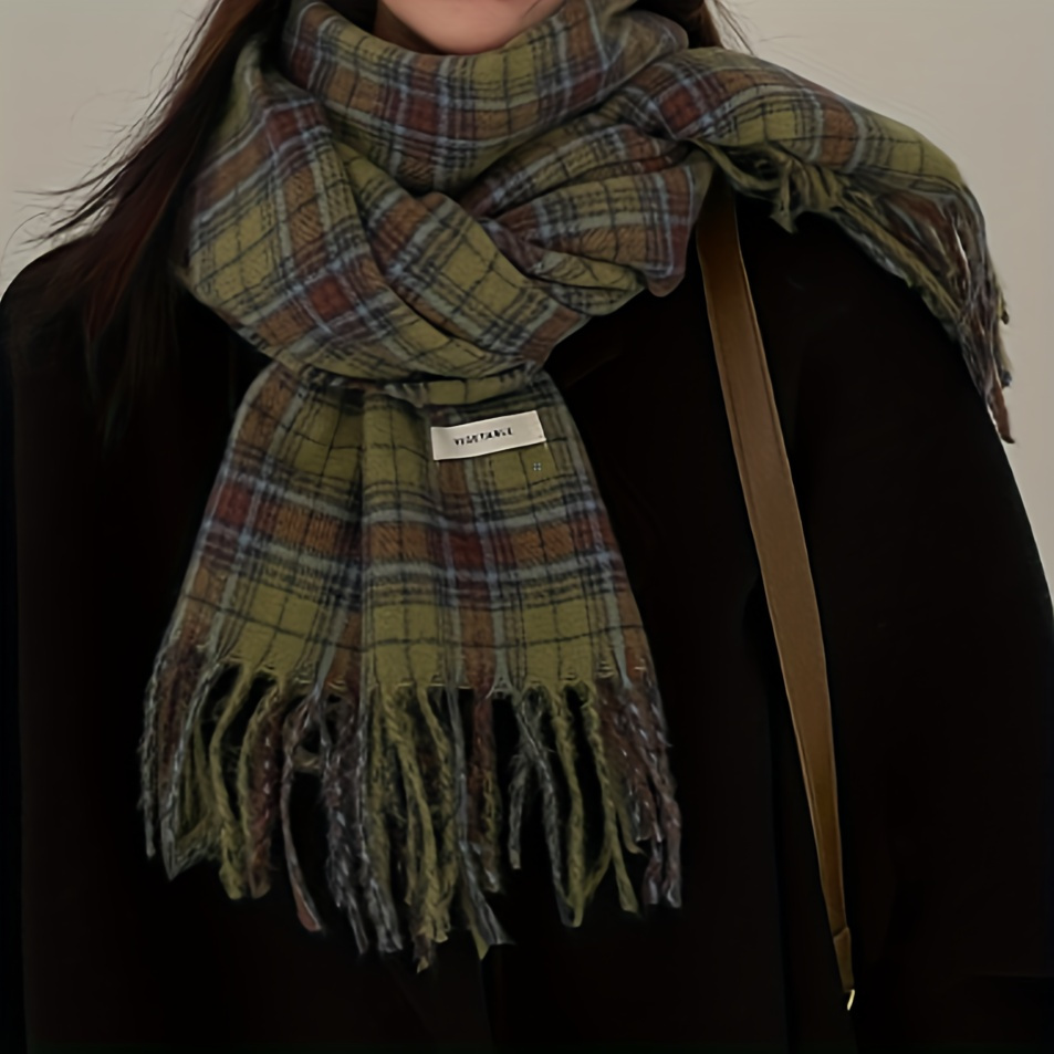 Vintage Green Plaid Tassel Sca - Cashmere Scarf Wrap のレビューと価格