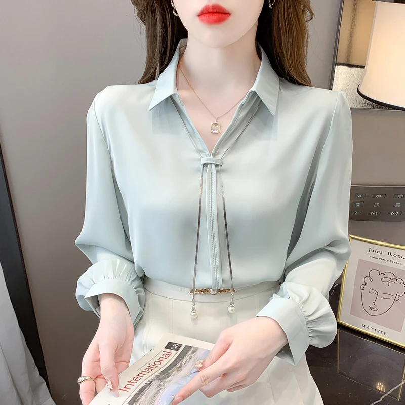 Elegant Office Chiffon Blouses - Winter Clothing Korean のレビューと価格