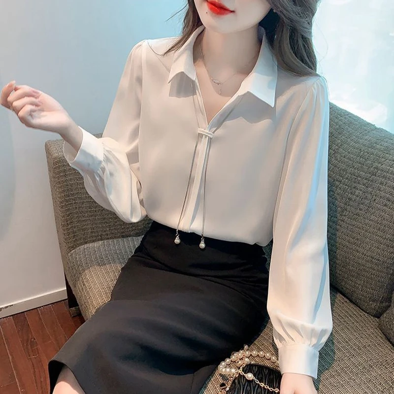 Elegant Office Chiffon Blouses - Winter Clothing Korean のレビューと価格