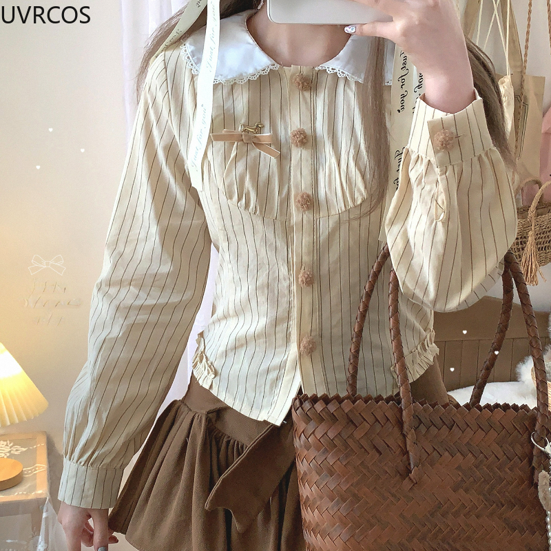 Japanese Style Kawaii Striped  - Winter Clothing Korean のレビューと価格