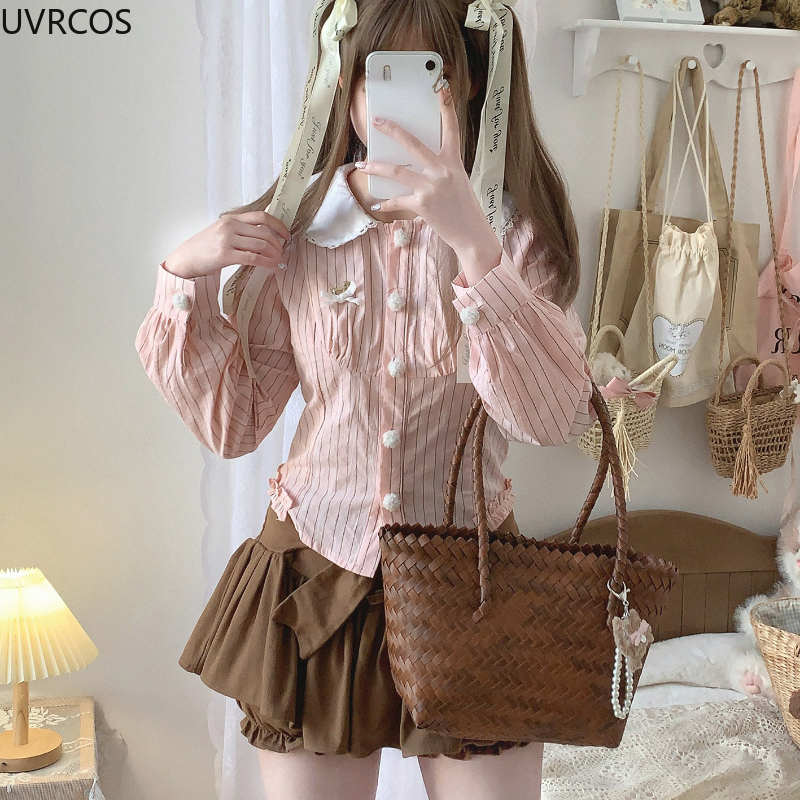 Japanese Style Kawaii Striped  - Winter Clothing Korean のレビューと価格