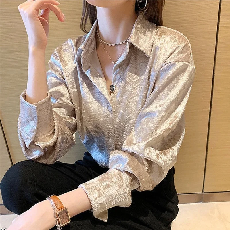 Women's Shiny Button Shirt Spr - Winter Clothing Korean のレビューと価格