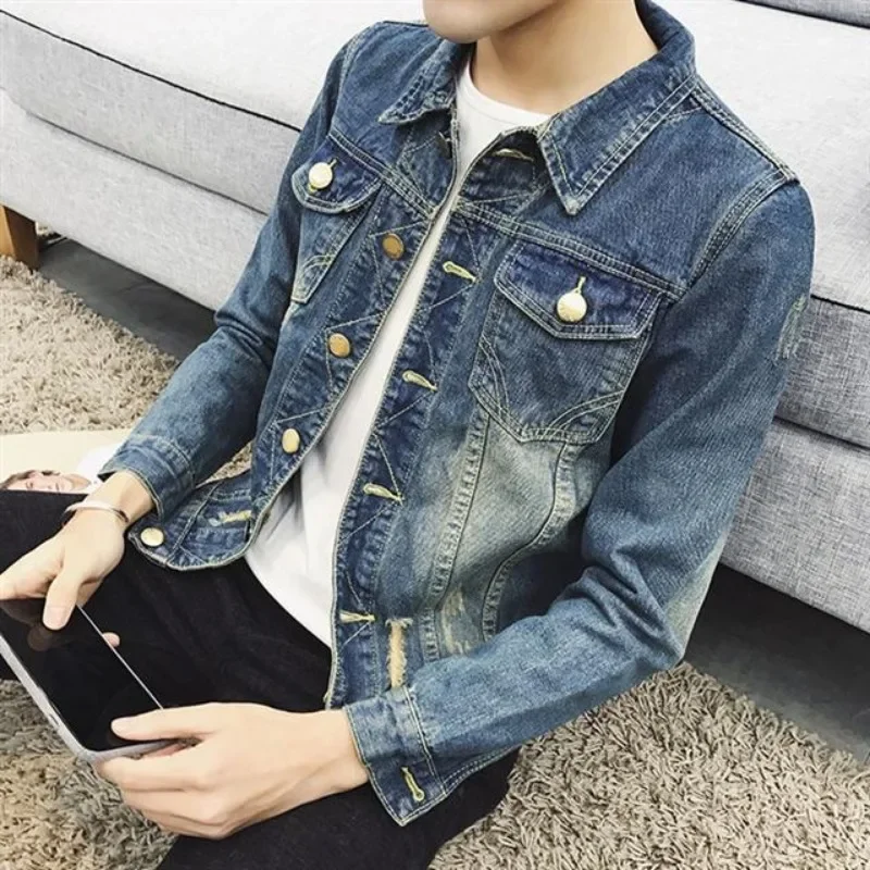 Button Casual Slim Men's Denim - Winter Clothing Korean のレビューと価格