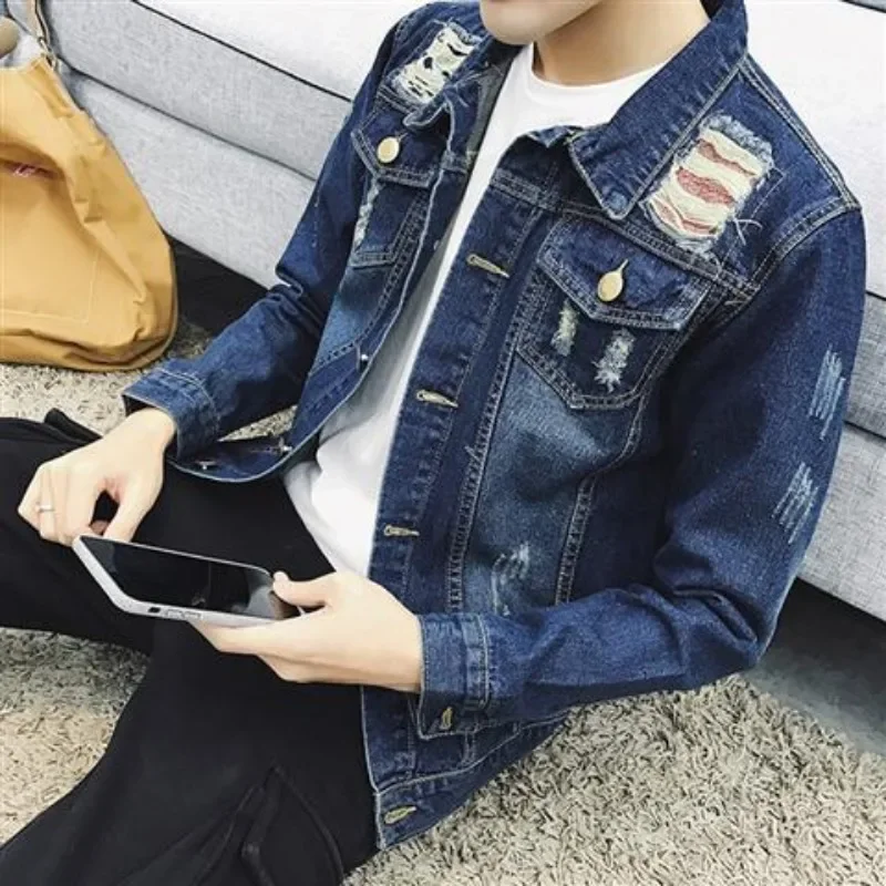 Button Casual Slim Men's Denim - Winter Clothing Korean のレビューと価格