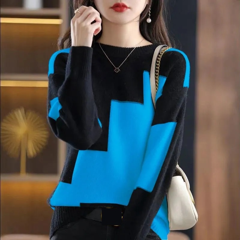 Fashion O-Neck Spliced Knitted - Winter Clothing Korean のレビューと価格