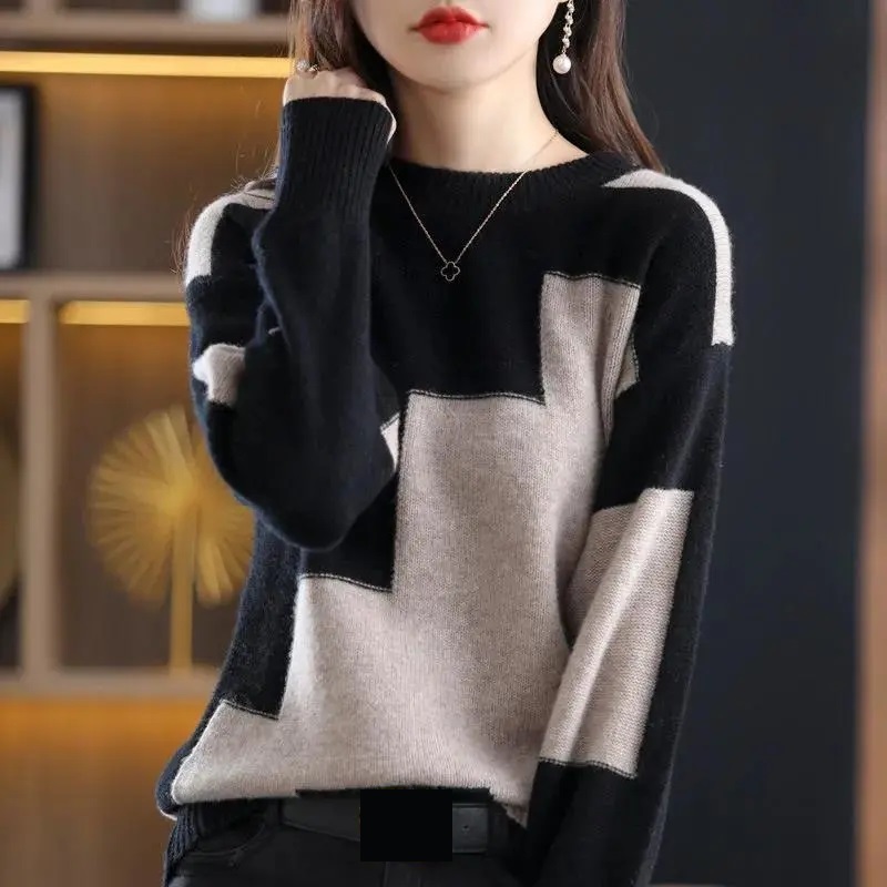 Fashion O-Neck Spliced Knitted - Winter Clothing Korean のレビューと価格