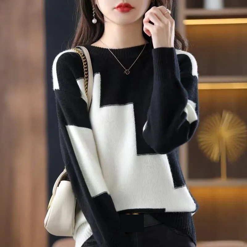 Fashion O-Neck Spliced Knitted - Winter Clothing Korean のレビューと価格