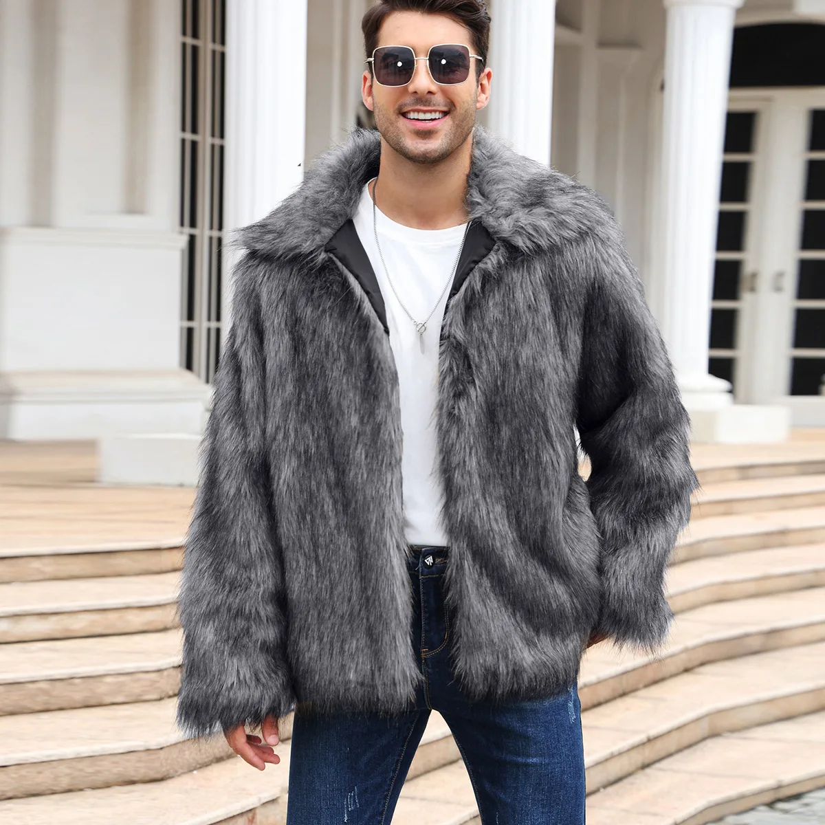 Men Faux Fox Fur Jacket Coat W - Winter Clothing Cute のレビューと価格