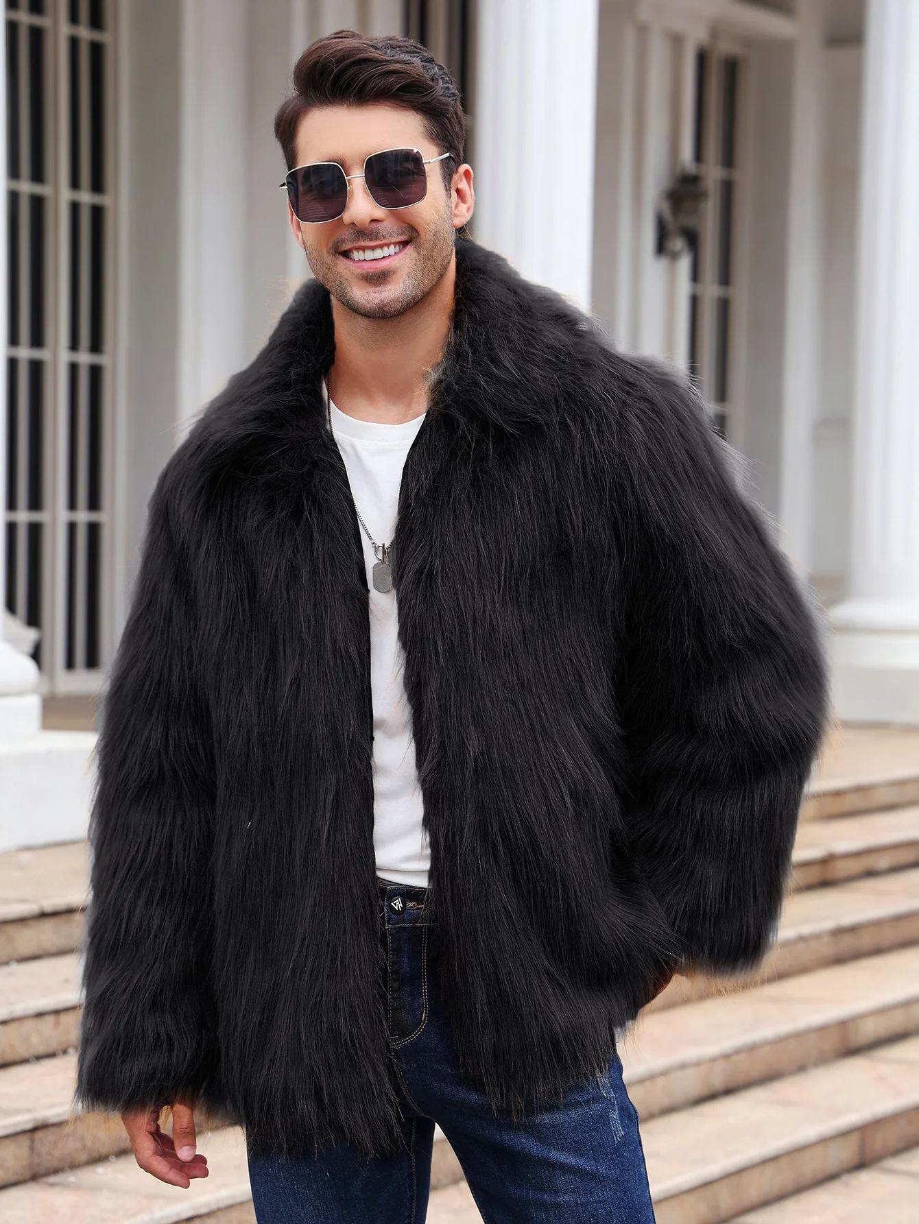 Men Faux Fox Fur Jacket Coat W - Winter Clothing Cute のレビューと価格