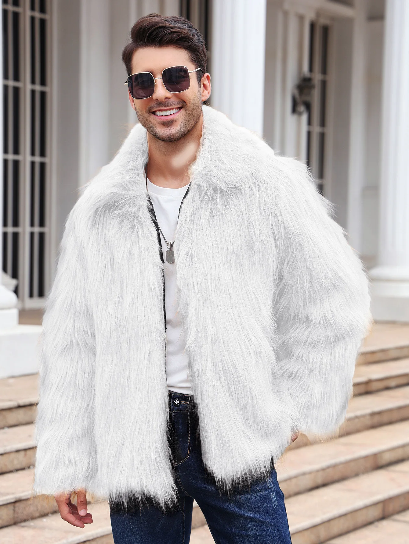 Men Faux Fox Fur Jacket Coat W - Winter Clothing Cute のレビューと価格