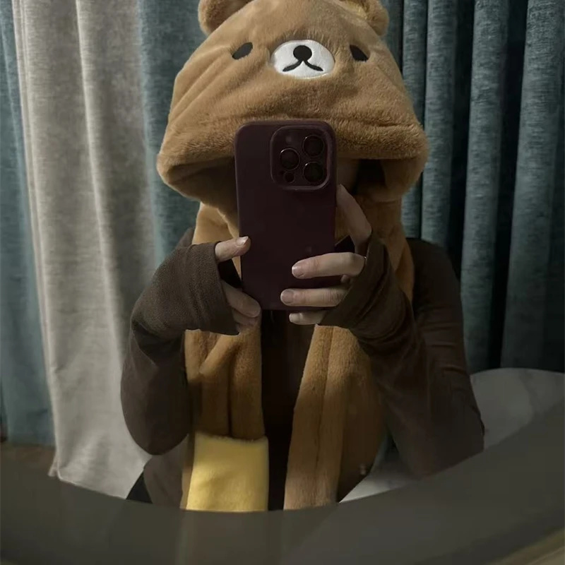 3 In 1 Plush Thick Hooded Hat  - Winter Clothing Cute のレビューと価格
