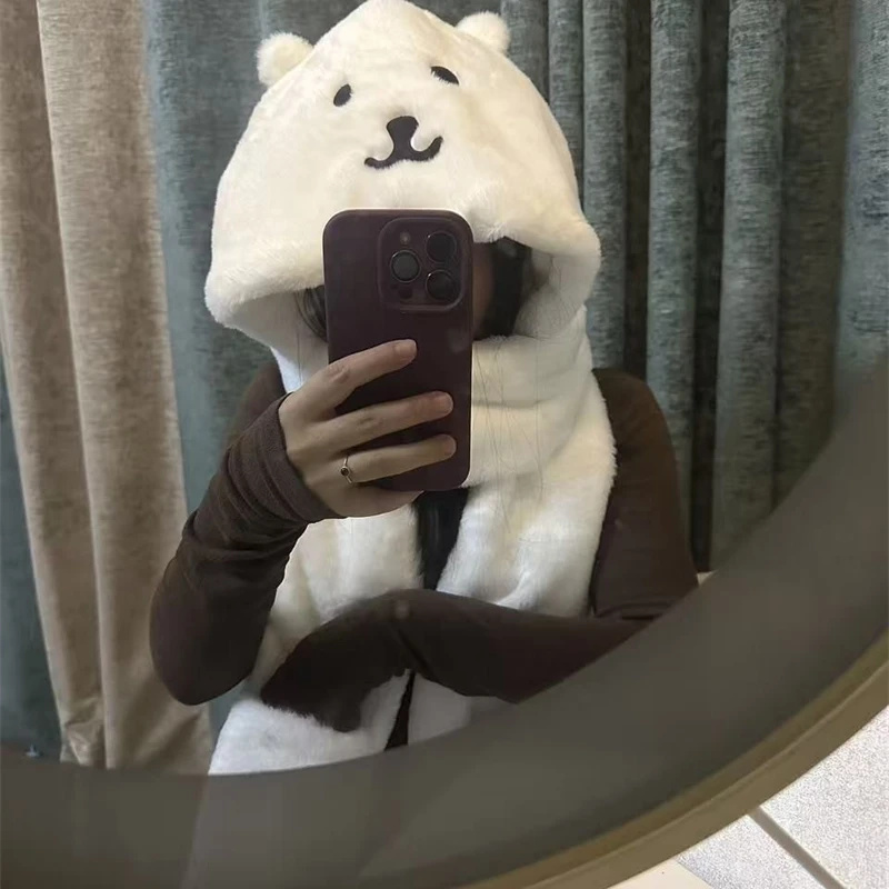 3 In 1 Plush Thick Hooded Hat  - Winter Clothing Cute のレビューと価格
